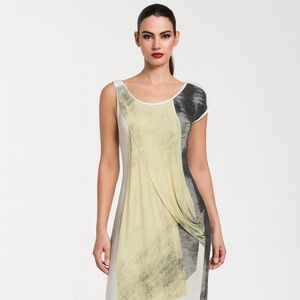 Helmut Lang Abstract Cream Dress – Yellow Gray Modern Print